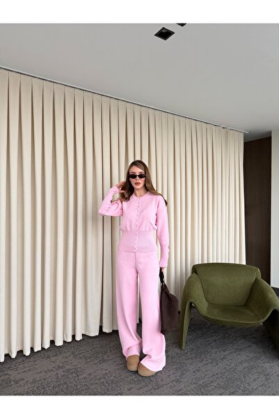 Laluvia Pink Snap Button Knitwear Set - 904