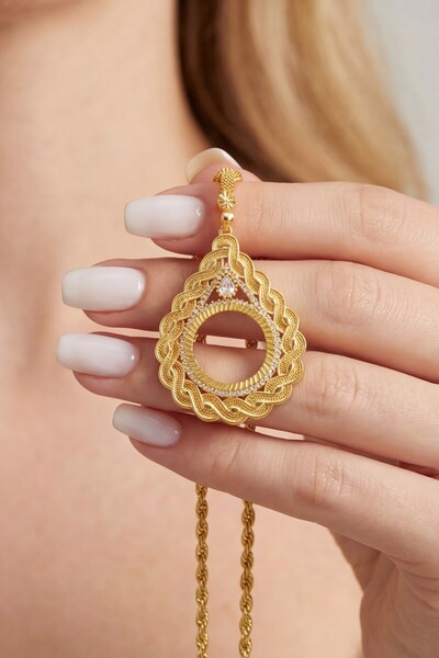 FerizZ Yarım Çerçeveli Kolye Ucu Altın Kaplama