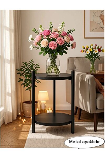 Retodesign 2 RAFLI SİYAH YUVARLAK ÇİÇEKLİK VE SEHPA 2202