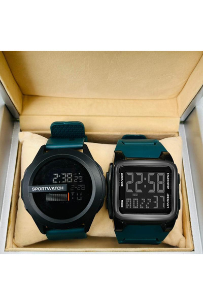 Choice اشتري ساعة إلكترونية للرجال مقاومة للماء بإضاءة ليد، لون أخضر مسود، وا...