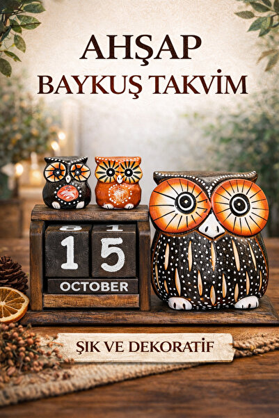 Ventoze Tasarım Ahşap Baykuş Masaüstü Takvimi | Dekoratif Sonsuz Takvim Ofis ...