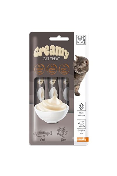 M-PETS Creamy Morina Balıklı ve Biftekli Krema Kedi Ödül Maması 4*15 Gr