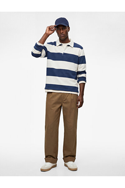 Koton Regular Fit Long Sleeve Fleece-Lined Button Polo Neck Sweatshirt