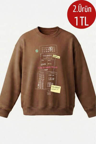 COMBİNE MİCHAİL Ανδρικό φούτερ με τύπωμα oversized σε καφέ χρώμα