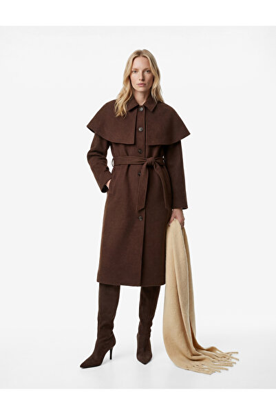 Koton Regular Fit Uzun Kollu Cepli Çıkarılabilir Pelerinli Kemerli Uzun Kaşe ...