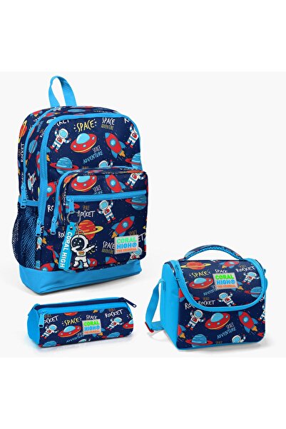 Coral High Kids Lacivert Mavi Uzay Desenli 3’lü Okul Çanta Seti SET0123470