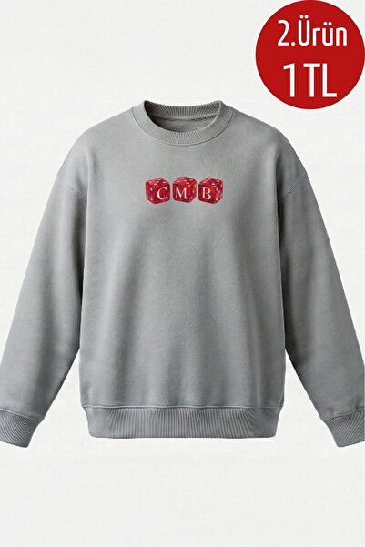 COMBİNE MİCHAİL Men's Zar Printed Oversized Gray Sweatshirt
