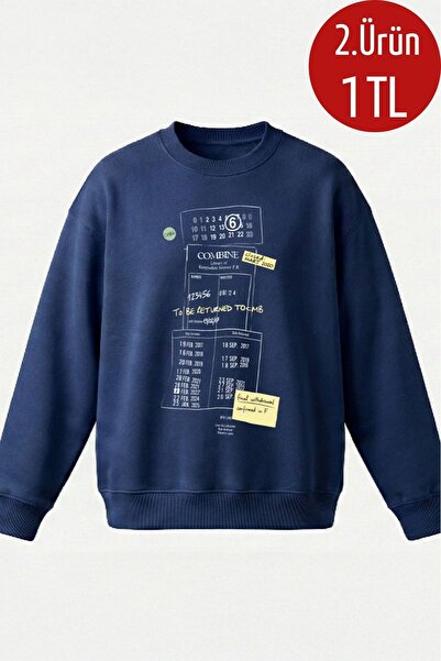 COMBİNE MİCHAİL Erkek Baskılı Oversize Lacivert Sweatshirt