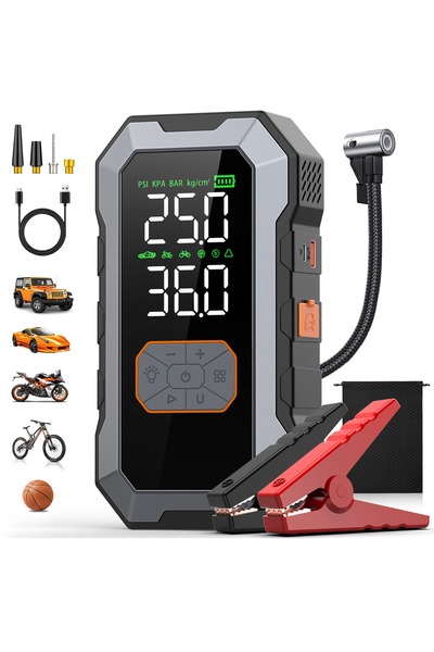 Qifit Taşınabilir Dijital Hava Kompresörü ve Akü Takviye Cihazı | 2’si 1 Arad...