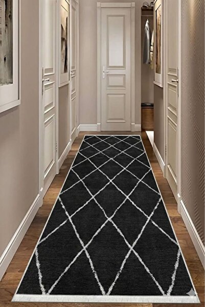 VOPTEKS Siyah yolluk Makinede Yıkanabilir Halı Kaymaz Taban Halı