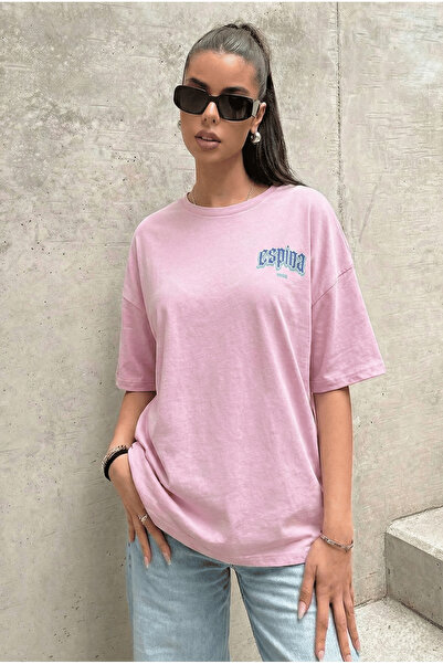 ESPİNA Kadın Ön Logo ve Sırt Baskılı Pamuklu Oversize T-shirt