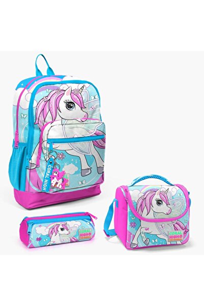 Coral High Kids Mavi Neon Pembe Unicorn Desenli 3’lü Okul Çanta Seti SET0123711