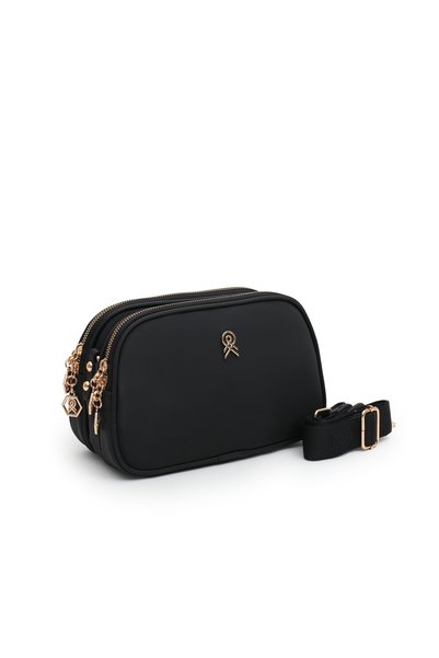 Les Crioch Women's Black Buzzy Satin Leather 3-Compartment Adjustable Strap Quality Hand and Shoulder Bag