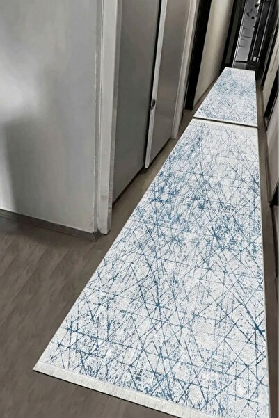 VOPTEKS Lacivert Yolluk Makinede Yıkanabilir Halı Kaymaz Taban Halı