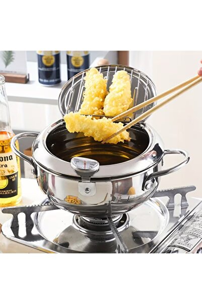 Generic 4.2L Stainless Steel Deep Fryer Pot with Thermometer, Grill Pot Oil F...