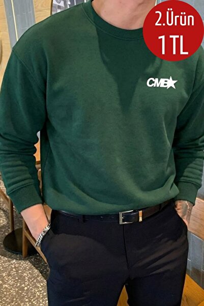 COMBİNE MİCHAİL Erkek CMB Yazı Baskı Bol K.Yeşil Sweatshirt