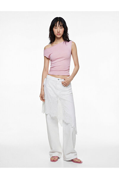 Koton εφαρμοστό Ασύμμετρο μπλουζάκι με λαιμόκοψη ντραπέ αμάνικο μπλουζάκι