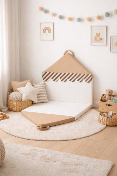 Piamom Ev Şeklinde Leke ve Sıvı İtici  Bebek/Çocuk Oyun Halısı, Çok Amaçlı Minder, Oyun/Okuma Köşesi