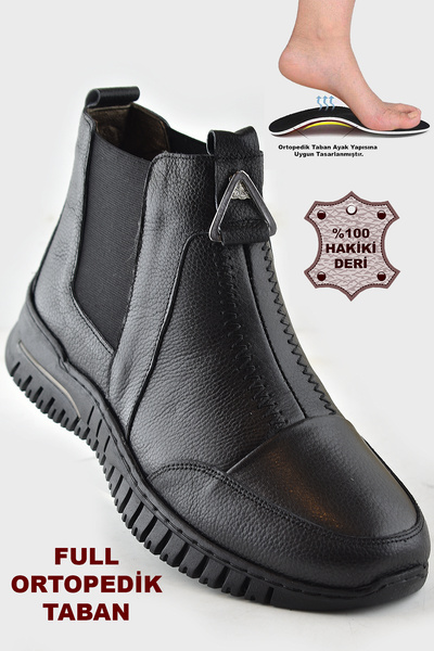 ISPARTALILAR 1833 Tam Ortopedik Siyah Hakiki Deri Kadın Bot Ayakkabı Anne Kış...