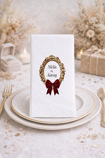 Hediyenza Kişiye Özel Düğün Nişan Söz Vintage Kurdele Baskılı 20 adet peçete