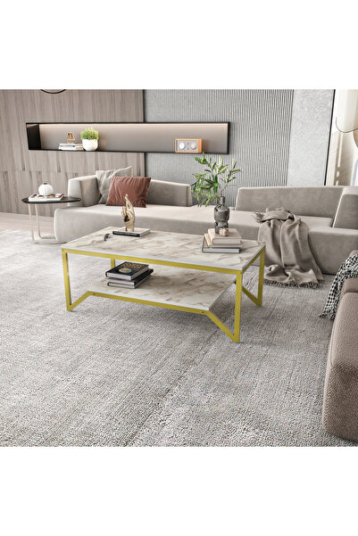 Decorotika FLORA ORTA SEHPA GOLD BEYAZ