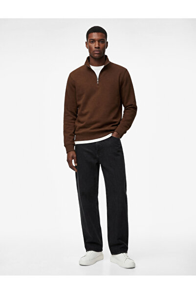Koton Long Sleeve Ribbed Basic Half Zip Sweatshirt