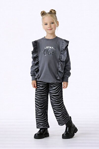 RAPAPA Момичешко комплект "Stay Chic" с фланелка с волани и панталони със зеб...