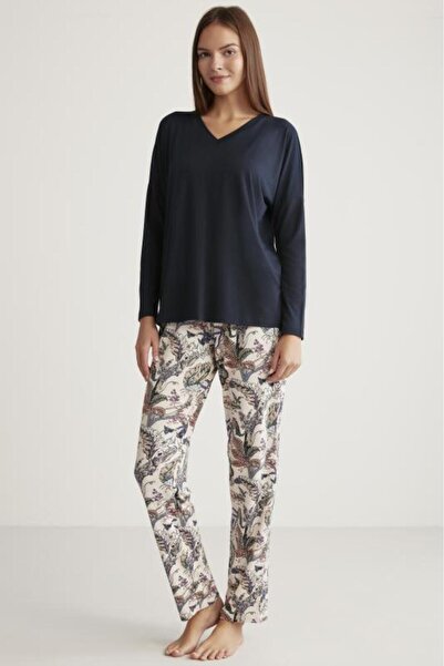 ALİN 327 М'який тканинний комплект піжами з довгими рукавами для жінок