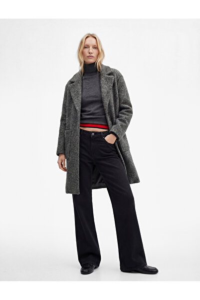 Koton Uzun Kollu Cepli Düğmeli Kruvaze Uzun Buklet Kaban