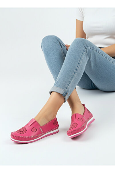 Deripabuc جلد طبيعي فوشيا أحذية جلدية عادية للنساء Dp16-0066