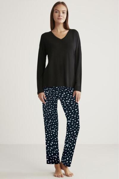 ALİN 331 Комплект дамски пижама с дълъг ръкав от мека материя