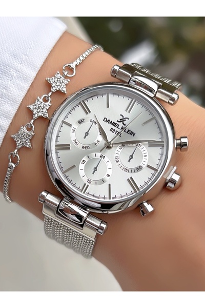 Daniel Klein Marka Orijinal Gümüş Renk Çelik Kordon Kadın Saat Bileklik Hediyeli