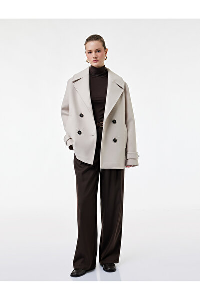 Koton Cepli Düğmeli Kruvaze Uzun Kollu Kısa Kaşe Kaban