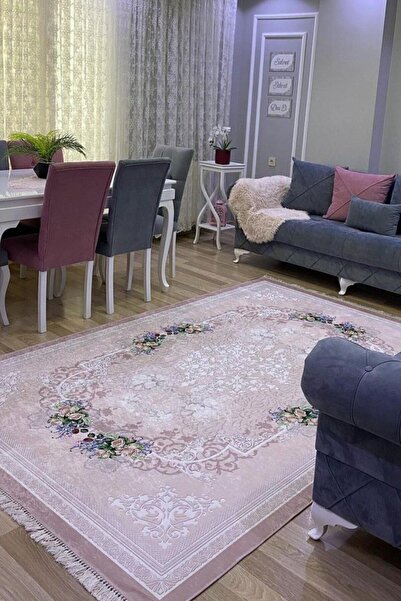 VOPTEKS Pembe Halı Pembe Salon Halısı Makinede Yıkanabilir Yatak Odası Halısı...