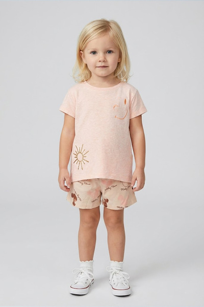 LUESS Set tricou-short pentru fetiță roz deschis cu detalii de broderie