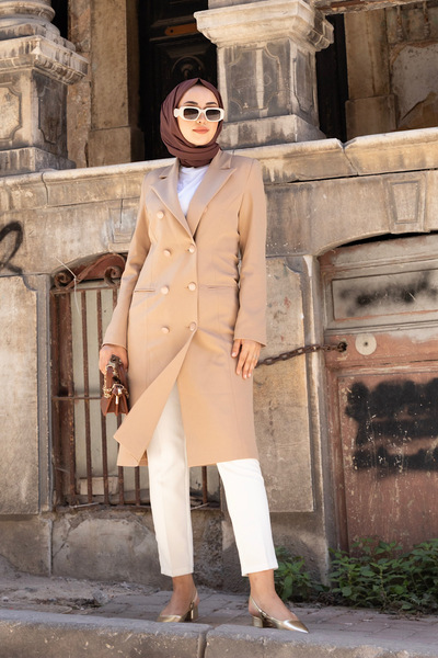 Stilife Uzun Blazer Ceket Vizon