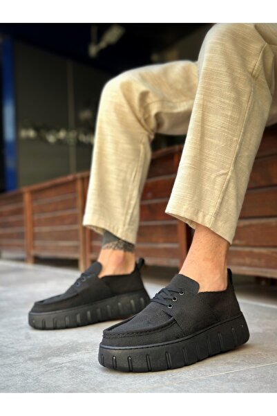 BOA Ba0676 Boa Black Linen High Sole Men's Summer Shoes