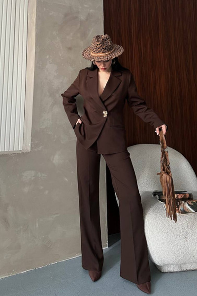 Potenza Women's Two-Piece Top and Bottom Set Stylish Gold Buttoned Blazer Jac...