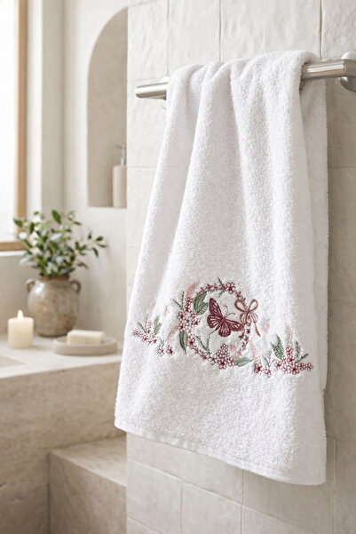 Bella Home Bamboo Cotton 50 X 90 cm Embroidered Hand Towel