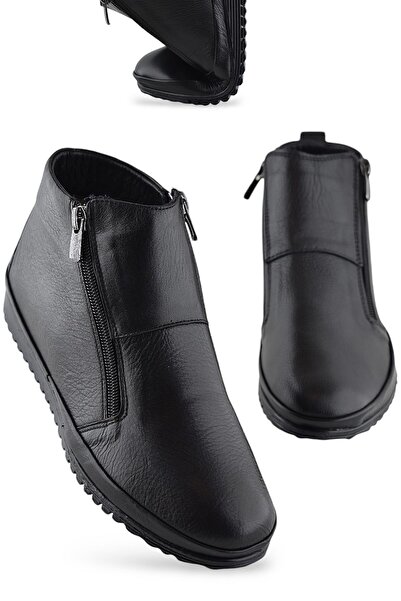 ISPARTALILAR 380K Ortopedik Taban Hakiki Deri Siyah Anne Botu Kadın Çift Ferm...