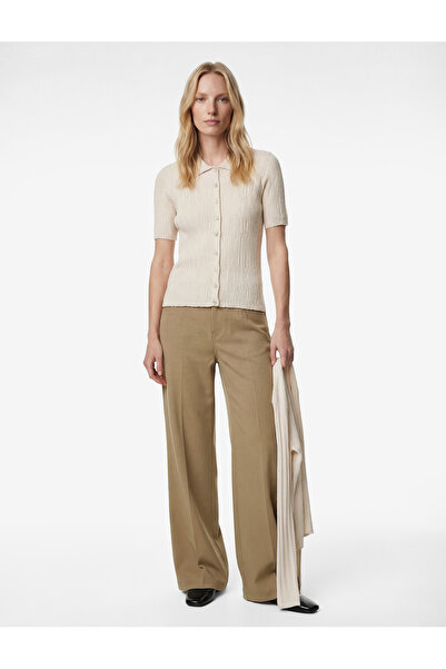 Koton Short Sleeve Viscose Blend Button Polo Neck Sweater