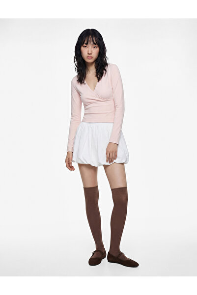 Koton διπλό πέτο Βαμβακερό μπλουζάκι με εφαρμοστό μακριά μανίκια