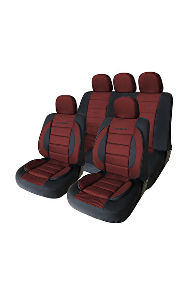 CarGuard Set Huse Auto Universale Premium, Suport Lombar, Material Textil 3D, Rosu/Negru,