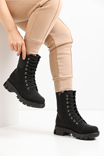 ISPARTALILAR 225-денні чорні жіночі черевики на шнурівці з блискавкою