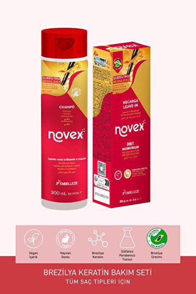 NOVEX Brezilya Keratin - Şampuan 300ml Durulanmayan Saç Bakım Kremi 80gr