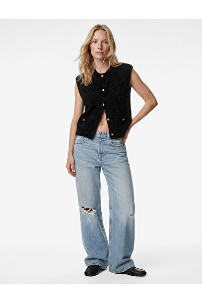 Koton Метална нишка Детайлна блестяща велосипедна яка Плетена с копчета Плюше...