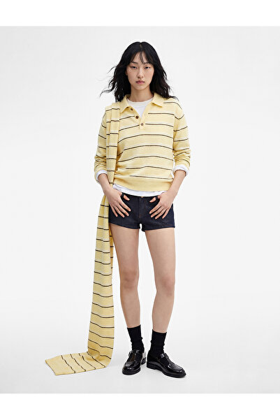 Koton Buttoned Polo Neck Long Sleeve Striped Sweater