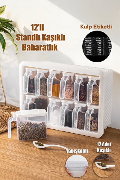 Porsima Simple 1168 Random 12'li Standlı,Yapışkanlı,Kaşıklı Kapaklı Baharatlı...