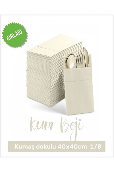 AS7 KAĞITÇILIK Kum Beji Kumaş Dokulu Airlaid Cepli Peçete 40x40 1/8 50'li Paket
