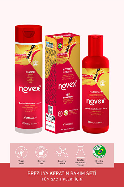 NOVEX Brezilya Keratin - Şampuan 300ml Sıvı Keratin 250ml Durulanmayan Saç Ba...